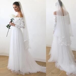 New Blush Street Ivory Off Shoulder Lace Tulle Wedding Dress